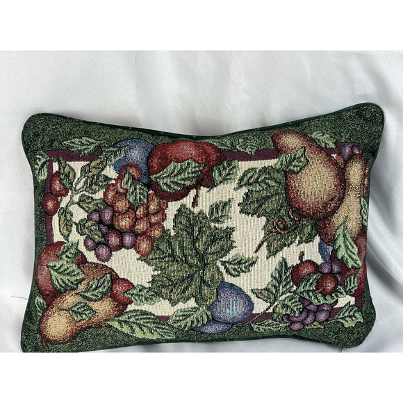 USA Fruit Bouquet Green Tapestry Throw Pillow 17x11” Pears - Picture 1 of 5